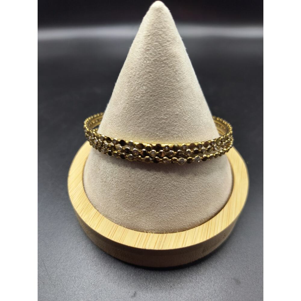 Set of 3 Gold-Tone Bangles with Rhinestone Accents - Shiny Stackable Bracelets